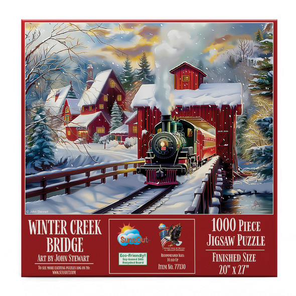 SUNSOUT INC - Winter Creek Bridge - 1000 pc Jigsaw Puzzle by Artist: John Stewart - Finished Size 20" x 27" - MPN# 77130