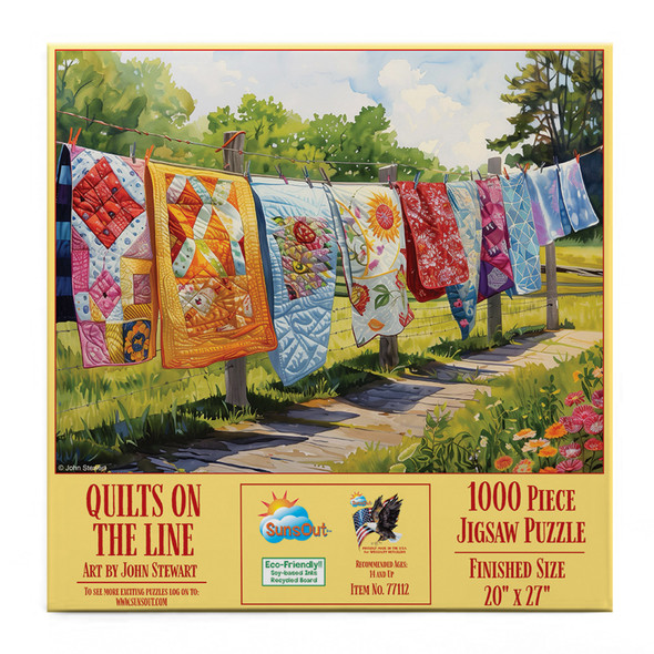 SUNSOUT INC - Quilts on the Line - 1000 pc Jigsaw Puzzle by Artist: John Stewart - Finished Size 20" x 27" - MPN# 77112