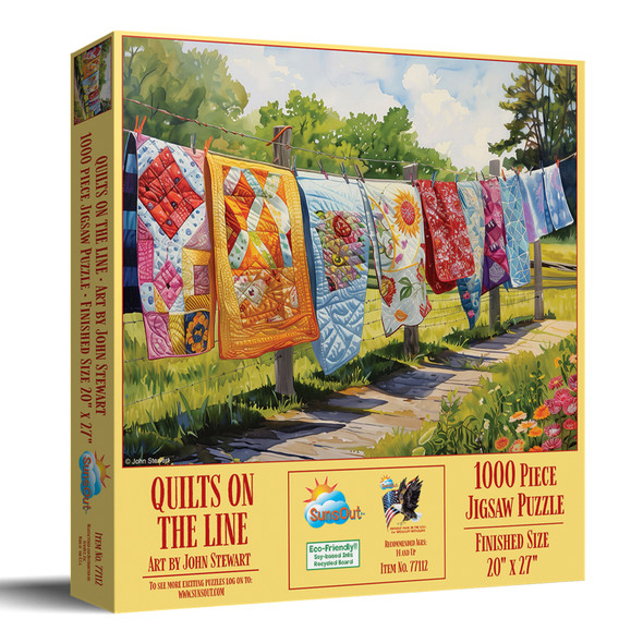 SUNSOUT INC - Quilts on the Line - 1000 pc Jigsaw Puzzle by Artist: John Stewart - Finished Size 20" x 27" - MPN# 77112
