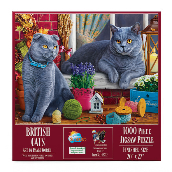 SUNSOUT INC - British Cats - 1000 pc Jigsaw Puzzle by Artist: Image World - Finished Size 20" x 27" - MPN# 42932