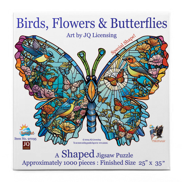 SUNSOUT INC - Birds, Flowers and Butterflies - 1000 pc Shaped Jigsaw Puzzle by Artist: JQ Licensing - Finished Size  - MPN# 97095