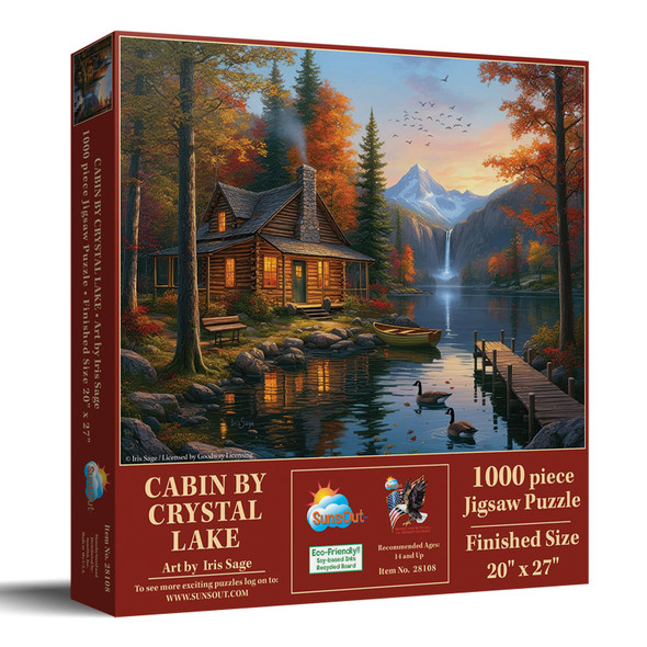 SUNSOUT INC - Cabin by Crystal Lake - 1000 pc Jigsaw Puzzle by Artist: Iris Sage - Finished Size 20" x 27" - MPN# 28108