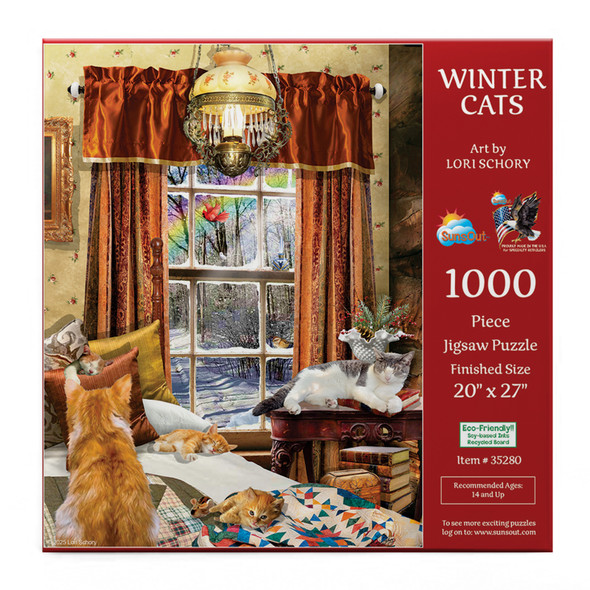 SUNSOUT INC - Winter Cats - 1000 pc Jigsaw Puzzle by Artist: Lori Schory - Finished Size 18" x 24" - MPN# 35280