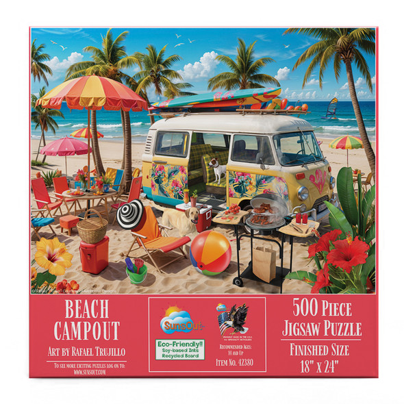 SUNSOUT INC - Beach Campout - 500 pc Jigsaw Puzzle by Artist: Rafael Trujillo - Finished Size 18" x 24" - MPN# 42380