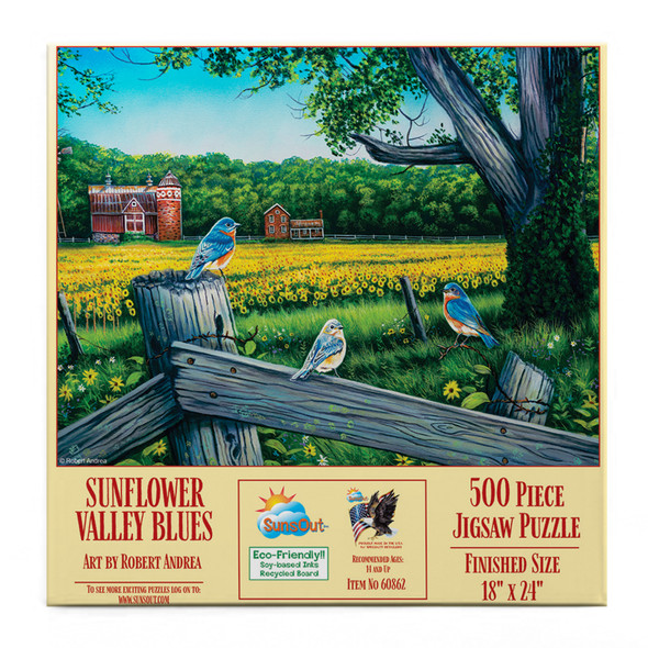 SUNSOUT INC - Sunflower Valley Blues - 500 pc Jigsaw Puzzle by Artist: Robert Andrea - Finished Size 18" x 24" - MPN# 60862