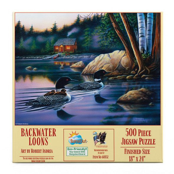 SUNSOUT INC - Backwater Loons - 500 pc Jigsaw Puzzle by Artist: Robert Andrea - Finished Size 18" x 24" - MPN# 60852