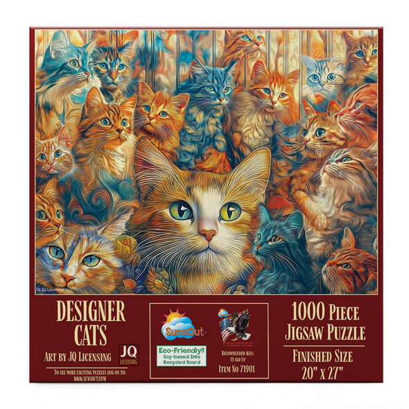 SUNSOUT INC - Designer Cats - 1000 pc Jigsaw Puzzle by Artist: JQ Licensing - Finished Size 20" x 27" - MPN# 71901