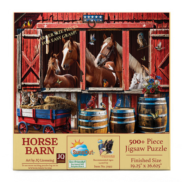 SUNSOUT INC - Horse Barn - 500 pc Large Piece Jigsaw Puzzle by Artist: JQ Licensing - Finished Size 18" x 24" - MPN# 71912