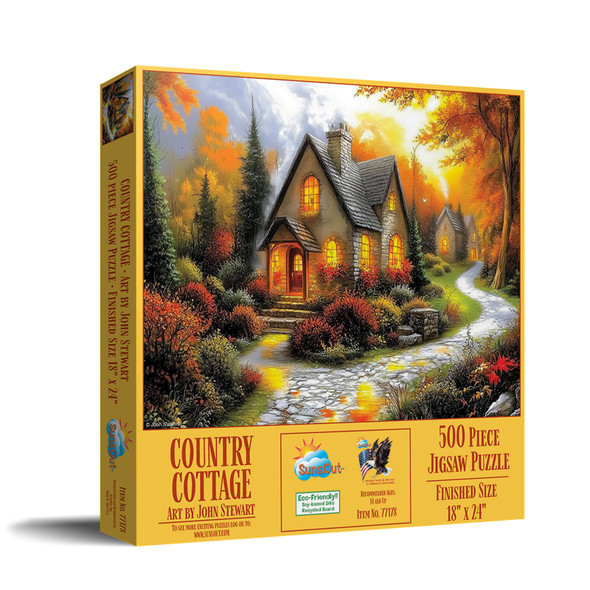 SUNSOUT INC - Country Cottage - 500 piece Jigsaw Puzzle for Adults by Artist: John Stewart - Finished Size 18" x 24" - MPN# 77178