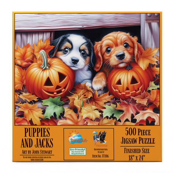 SUNSOUT INC - Puppies and Jacks - 500 piece Jigsaw Puzzle for Adults by Artist: John Stewart - Finished Size 18" x 24" - MPN# 77206