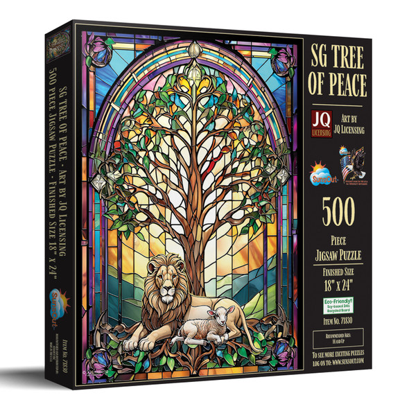 SUNSOUT INC - Tree of Peace Stained Glass 500 piece Jigsaw Puzzle for Adults by Artist: JQ Licensing - Finished Size 18" x 24" - MPN# 71830