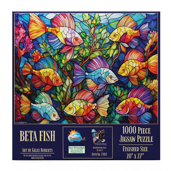 SUNSOUT INC - Beta Fish Stained Glass - 1000 piece Jigsaw Puzzle for Adults by Artist: Kelly Roberts - Finished Size 20" x 27" - MPN# 73113