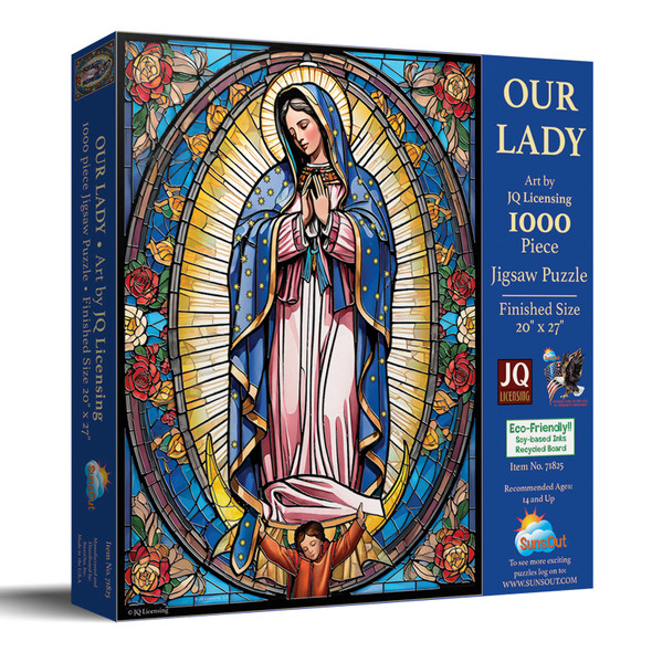 SUNSOUT INC - Stained Glass Our Lady 1000 piece Jigsaw Puzzle for Adults by Artist: JQ Licensing - Finished Size 20" x 27" - MPN# 71825