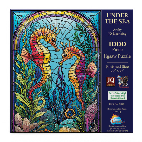 SUNSOUT INC - Under the Sea Stained Glass 1000 piece Jigsaw Puzzle for Adults by Artist: JQ Licensing - Finished Size 20" x 27" - MPN# 71835