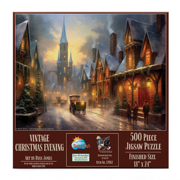 SunsOut Vintage Christmas Evening 500 Piece Jigsaw Puzzle for Adults - Finished Size: 18" x 24" by Artist: Ryan James