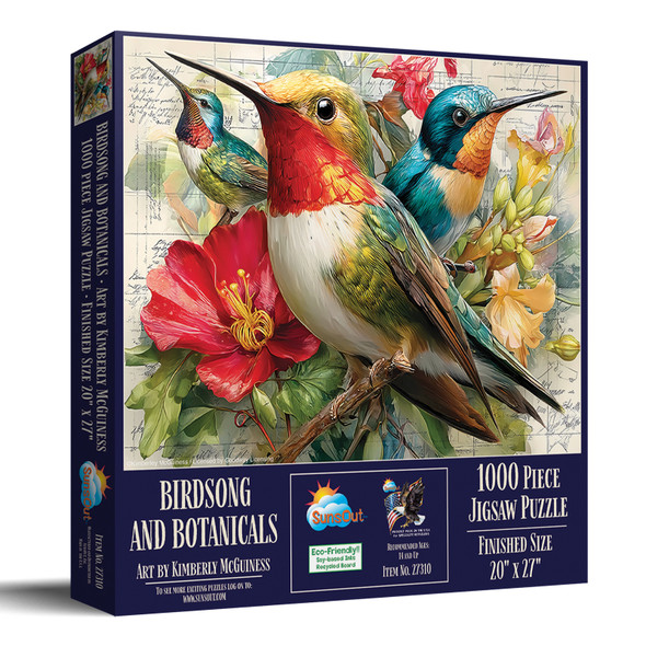 SunsOut Birdsong and Botanicals 1000 Piece Jigsaw Puzzle for Adults - Finished Size: 20" x 27" by Artist: Kimberley McGuiness
