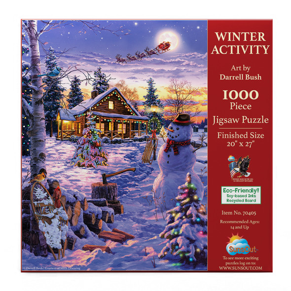 SunsOut Winter Activity 1000 Piece Jigsaw Puzzle for Adults - Finished Size: 20" x 27" by Artist: Darrell Bush