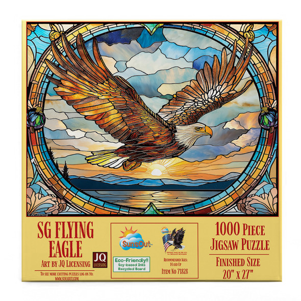 SunsOut Stained Glass Flying Eagle 1000 Piece Jigsaw Puzzle for Adults - Finished Size: 20" x 27" by Artist: JQ Licensing