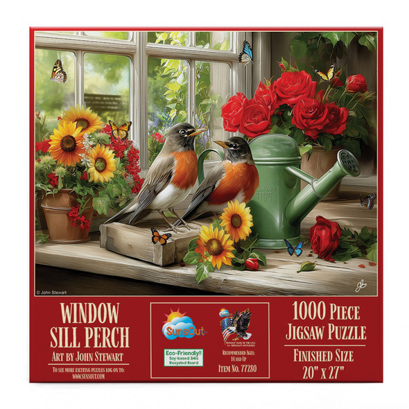Sunsout Window Sill Perch 1000 Piece Jigsaw Puzzle for Adults - Finished Size: 20" x 27" by Artist: John Stewart