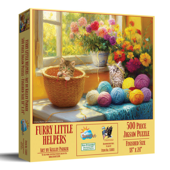 Sunsout Furry Little Helpers 500 Piece Jigsaw Puzzle for Adults - Finished Size: 18" x 24" by Artist: Kelley Parker