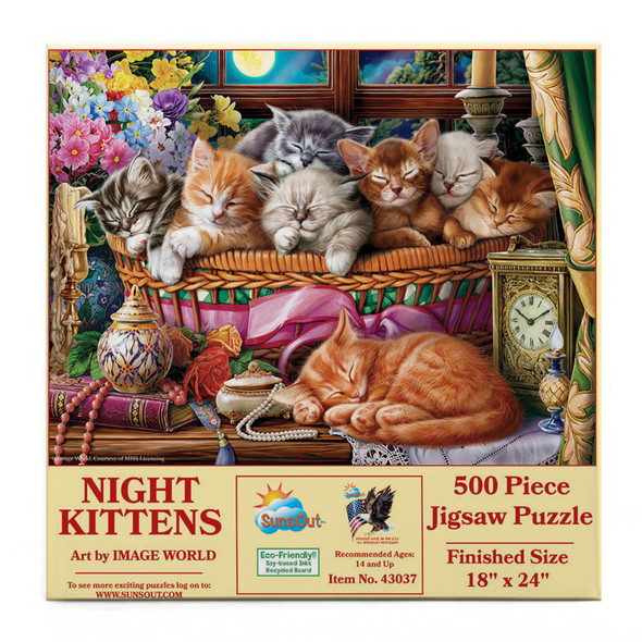 Sunsout Night Kittens 500 Piece Jigsaw Puzzle for Adults - Finished Size: 18" x 24" by Artist: Image World