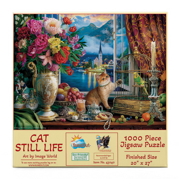 Sunsout Cat Still Life 1000 Piece Jigsaw Puzzle for Adults - Finished Size: 20" x 27" by Artist: Image World
