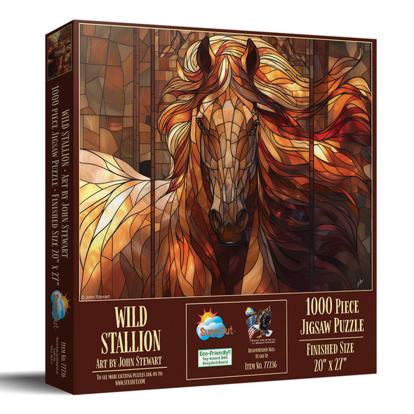 Sunsout Wild Stallion 1000 Piece Jigsaw Puzzle for Adults - Finished Size: 20" x 27" by Artist: John Stewart