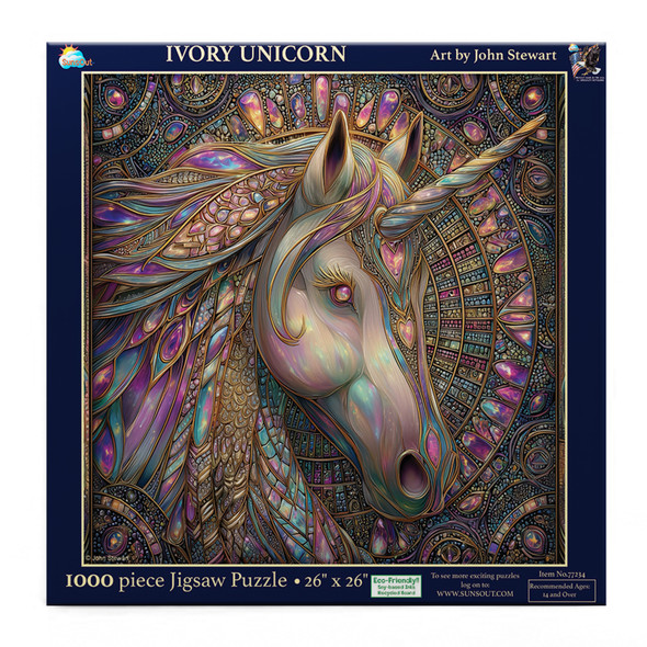 Sunsout Ivory Unicorn 1000 Piece Jigsaw Puzzle for Adults - Finished Size: 26" x 26" by Artist: John Stewart
