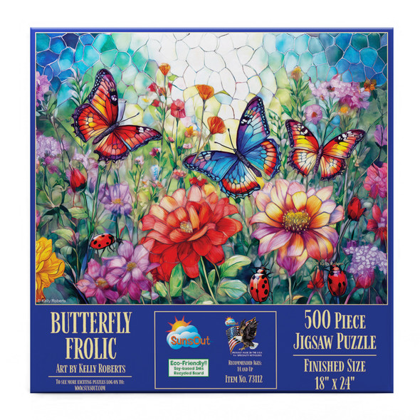 Sunsout Butterfly Frolic 500 Piece Jigsaw Puzzle for Adults - Finished Size: 18" x 24" by Artist: Kelly Roberts