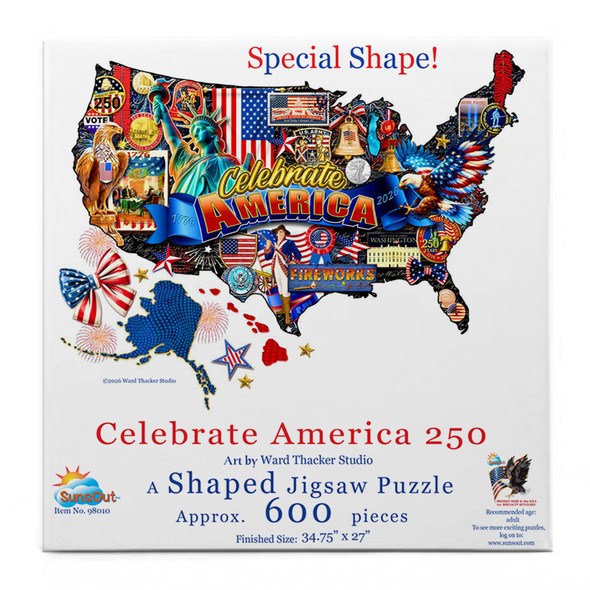 Sunsout Celebrate America 250th Special Shaped  600 Piece Jigsaw Puzzle for Adults - Finished Size: 34.75" x 27" by Artist: Ward Thacker Studio
