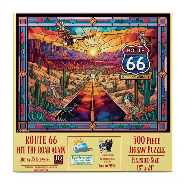 Sunsout Route 66 - Hit the Road again 500 Piece Jigsaw Puzzle for Adults - Finished Size: 18" x 24" by Artist: JQ Licensing