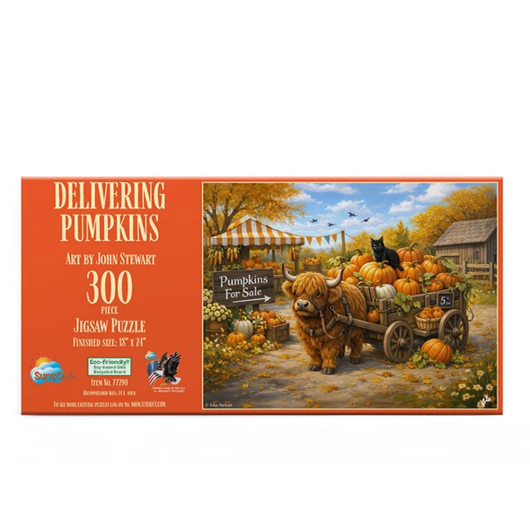 Sunsout Delivering Pumpkins 300 Piece Jigsaw Puzzle for Adults - Finished Size: 18" x 24" by Artist: John Stewart