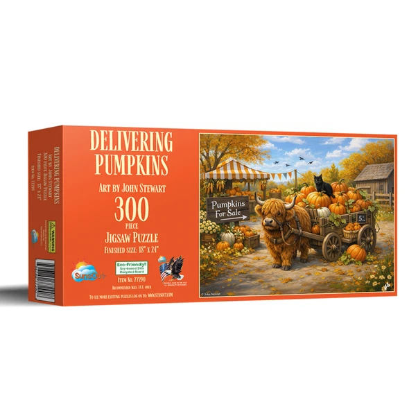 Sunsout Delivering Pumpkins 300 Piece Jigsaw Puzzle for Adults - Finished Size: 18" x 24" by Artist: John Stewart