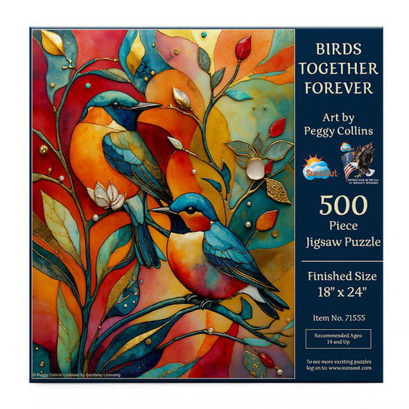 Sunsout Birds Together Forever 500 Piece Jigsaw Puzzle for Adults - Finished Size: 18" x 24" by Artist: Peggy Collins