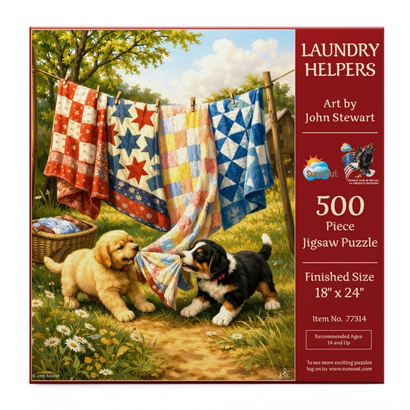 Sunsout Laundry Helpers 500 Piece Jigsaw Puzzle for Adults - Finished Size: 18" x 24" by Artist: John Stewart
