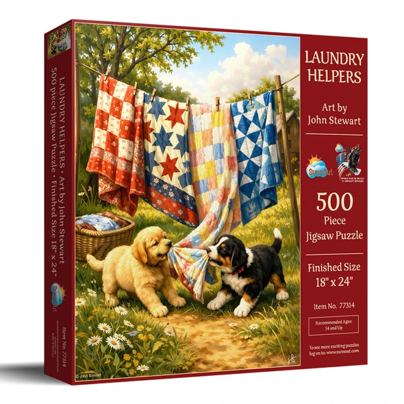 Sunsout Laundry Helpers 500 Piece Jigsaw Puzzle for Adults - Finished Size: 18" x 24" by Artist: John Stewart