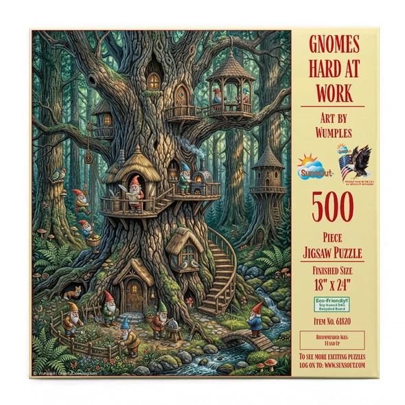 Sunsout Gnomes Hard at Work 500 Piece Jigsaw Puzzle for Adults - Finished Size: 18" x 24" by Artist: Grateful Licensing