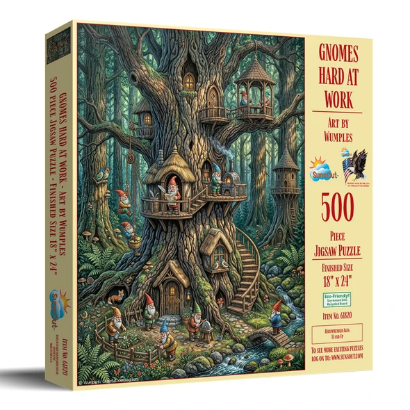 Sunsout Gnomes Hard at Work 500 Piece Jigsaw Puzzle for Adults - Finished Size: 18" x 24" by Artist: Grateful Licensing