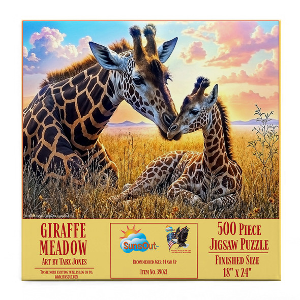 Sunsout Giraffe Meadow 500 Piece Jigsaw Puzzle for Adults - Finished Size: 18" x 24" by Artist: Tabz Jones