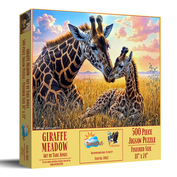 Sunsout Giraffe Meadow 500 Piece Jigsaw Puzzle for Adults - Finished Size: 18" x 24" by Artist: Tabz Jones