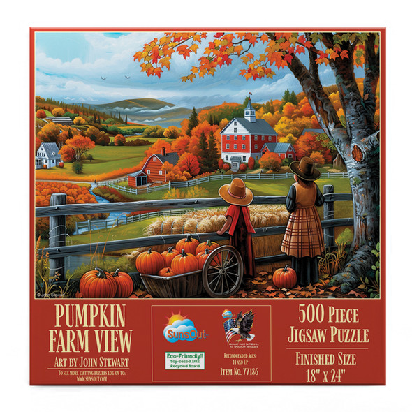 SUNSOUT INC - Pumpkin Farm View - 500 piece Jigsaw Puzzle for Adults by Artist: John Stewart - Finished Size 18" x 24" - MPN# 77186