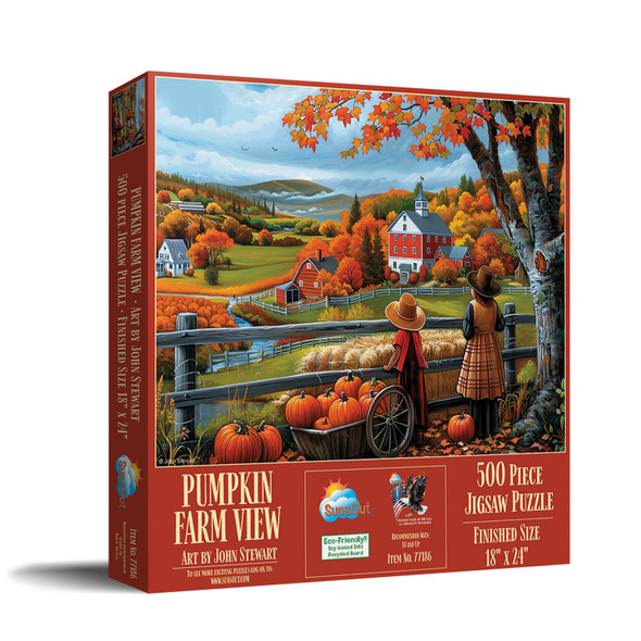 SUNSOUT INC - Pumpkin Farm View - 500 piece Jigsaw Puzzle for Adults by Artist: John Stewart - Finished Size 18" x 24" - MPN# 77186