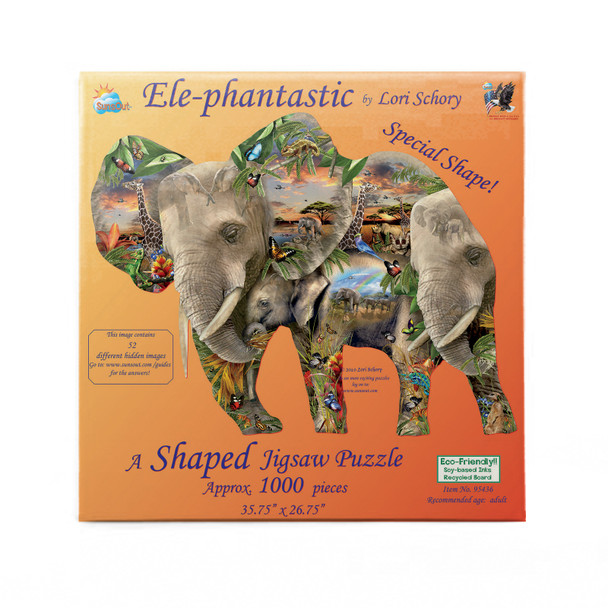 SUNSOUT INC - Ele-Phantastic - 1000 pc Special Shape Jigsaw Puzzle by Artist: Lori Schory - Finished Size 35.75" x 26.75" - MPN# 95436