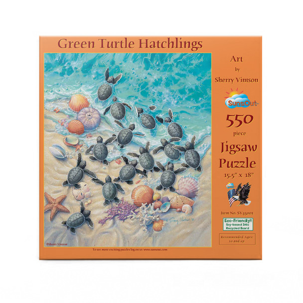 SUNSOUT INC - Green Turtle Hatchlings - 550 pc Jigsaw Puzzle by Artist: Sherry Vintson - Finished Size 15.5" x 18" - MPN# SV45501 SUNSOUT INC - Green Turtle Hatchlings - 550 pc Jigsaw Puzzle by Artist: Sherry Vintson - Finished Size 15.5" x 18" - MPN# SV45501