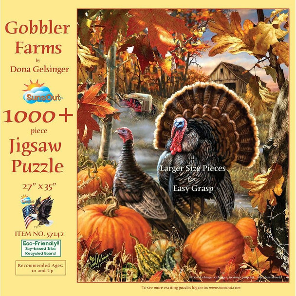 SUNSOUT INC - Gobbler Farms - 1000 pc Large Pieces Jigsaw Puzzle by Artist: Dona Gelsinger - Finished Size 27" x 35" Thanksgiving - MPN# 57142