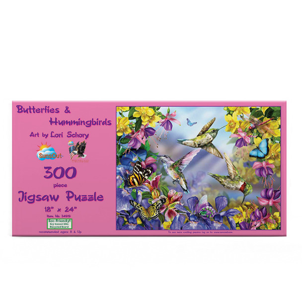 SUNSOUT INC - Butterflies Hummingbirds - 300 pc Jigsaw Puzzle by Artist: Lori Schory - Finished Size 18" x 24" - MPN# 34919