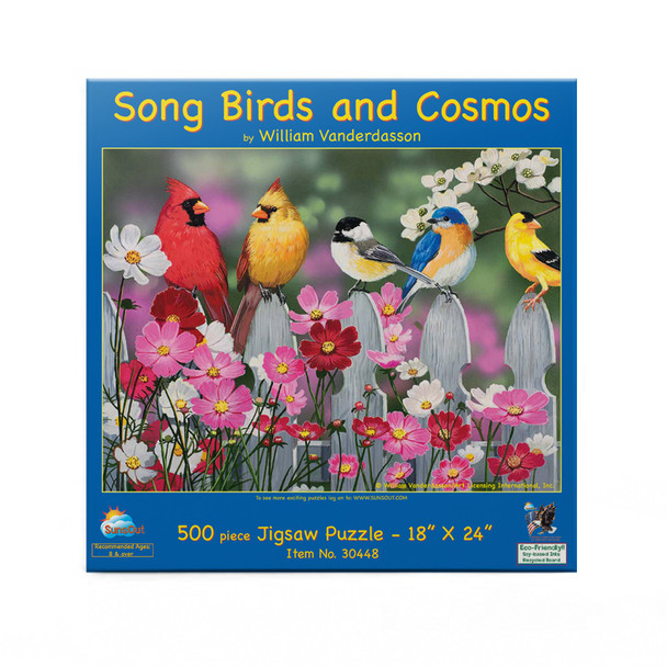 SUNSOUT INC - Songbirds and Cosmos - 500 pc Jigsaw Puzzle by Artist: William Vanderdasson - Finished Size 18" x 24" - MPN# 30448