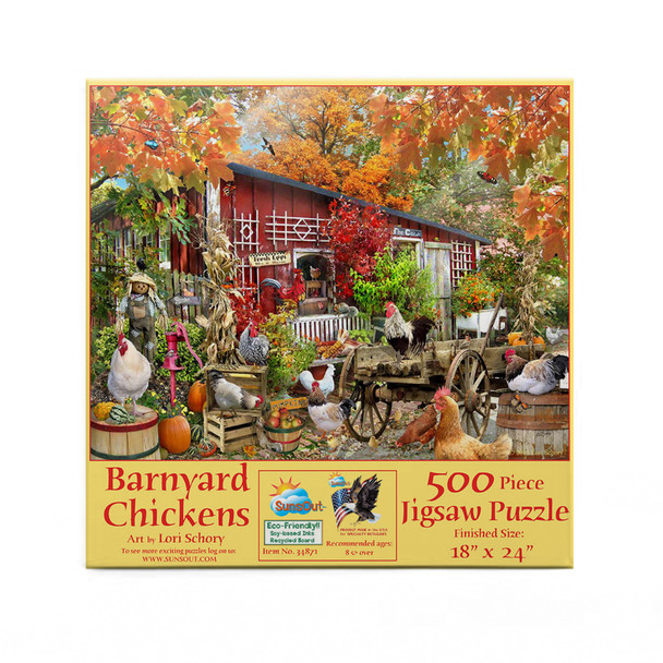 SUNSOUT INC - Barnyard Chickens - 500 pc Jigsaw Puzzle by Artist: Lori Schory - Finished Size 18" x 24" - MPN# 34871