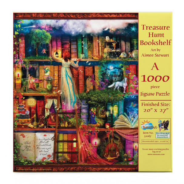 SUNSOUT INC - Treasure Hunt Bookshelf - 1000 pc Jigsaw Puzzle by Artist: Aimee Stewart - Finished Size 20" x 27" - MPN# 51067 SUNSOUT INC - Treasure Hunt Bookshelf - 1000 pc Jigsaw Puzzle by Artist: Aimee Stewart - Finished Size 20" x 27" - MPN# 51067
