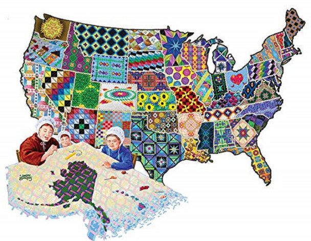 SUNSOUT INC - An American Quilt - 600 pc Special Shape Jigsaw Puzzle by Artist: Joseph Burgess - Finished Size 34.75" x 27" - MPN# 95992